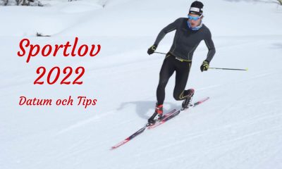 Sportlov 2022 man på skidor samt text: Sportlov 2022 Datum och Tips
